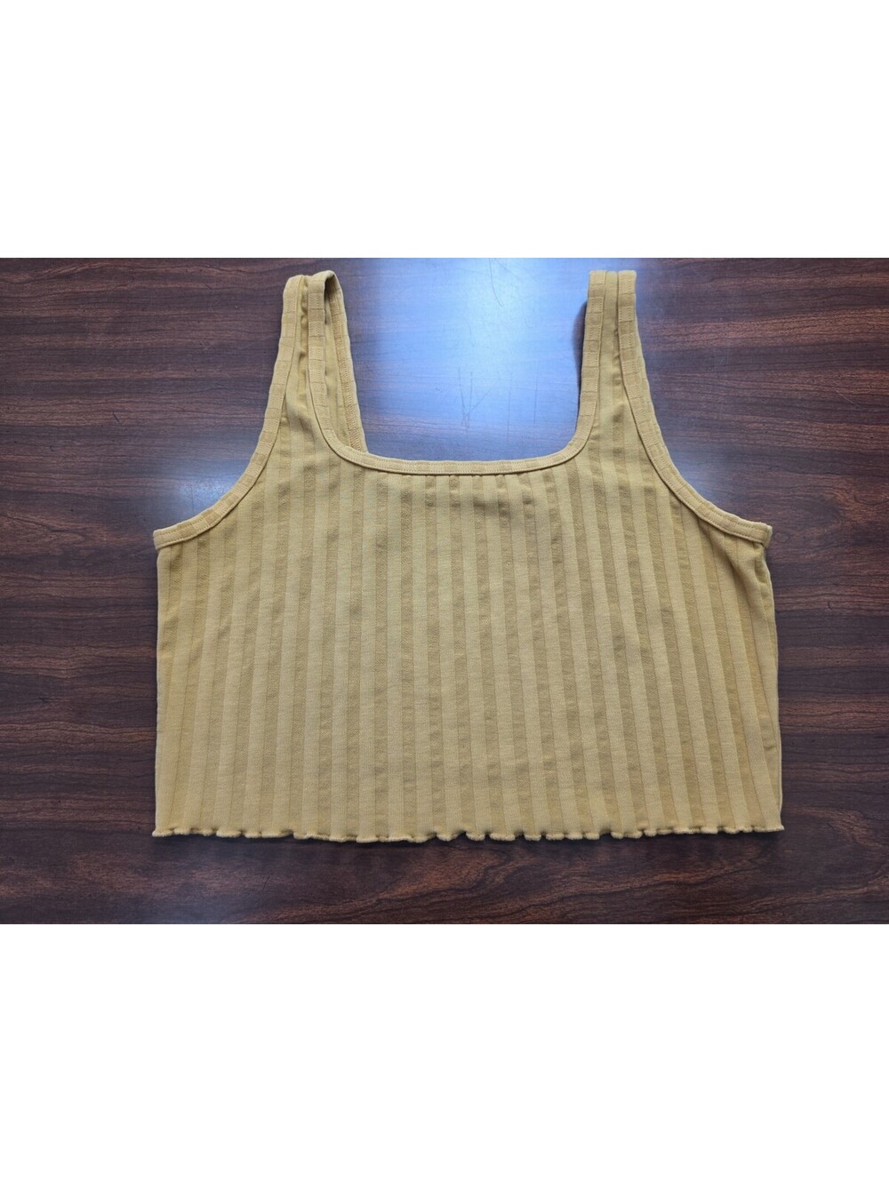 Aerie Offline Large Mustard Yellow Tank Top Ribbed Lettuce Edge Crop Camo Active